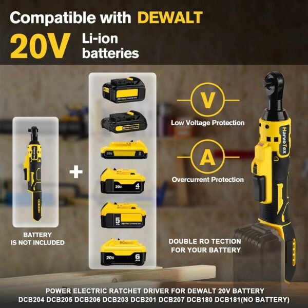 20V Cordless Ratchet Wrench 3/8" , 65 Ft-lbs 500 RPM Power Electric Ratchet Driver for Dewalt 20V Battery    DCB204 DCB205 DCB206 DCB203 DCB201 DCB207 DCB180 DCB181(No Battery) - Image 3