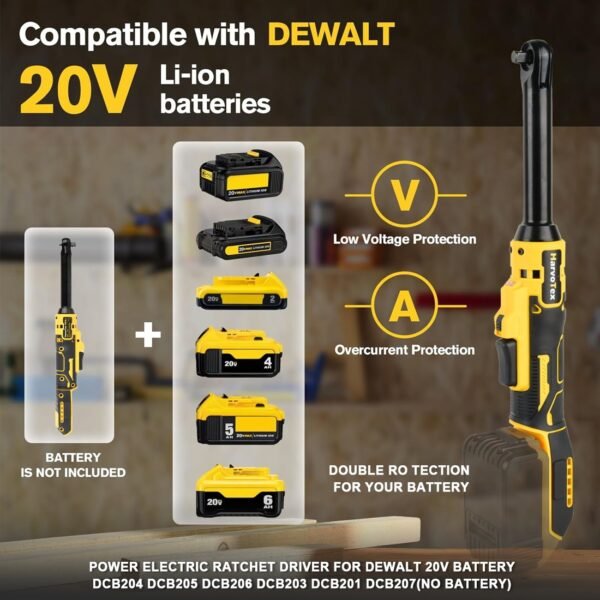 3/8" Cordless Ratchet Wrench 6 inch Extended Head, 65 Ft-lbs 500 RPM Power Electric Ratchet Driver for     Dewalt 20V Battery DCB204 DCB205 DCB206 DCB203 DCB201 DCB207(No Battery) - Image 5