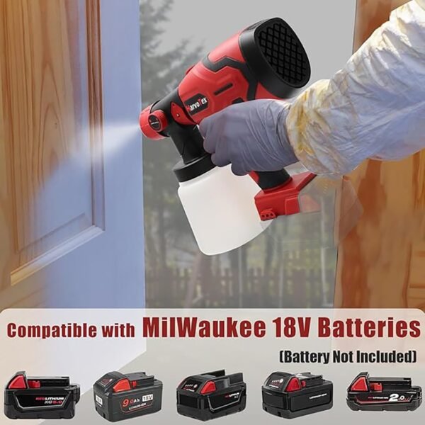 Electric Cordless Paint Spray Gun for Milwaukee 18V-21V Battery, Portable Paint Sprayer House Painter with Brushless Motor （No Battery） - Image 6
