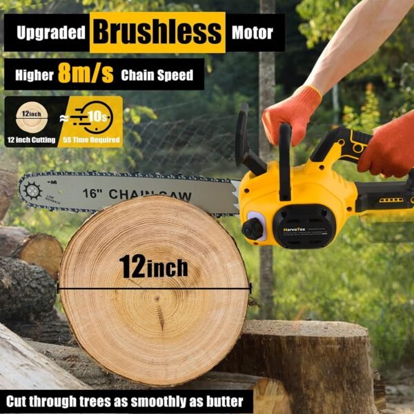 16'' 2200w Compact Chainsaw for Dewalt 20v Battery, Brushless Portable Electric    Chainsa with Automatic Oiler , For Farming Tree Limbs, Garden Pruning, Bonsai Trunk, and Firewood  (No Battery) - Image 4
