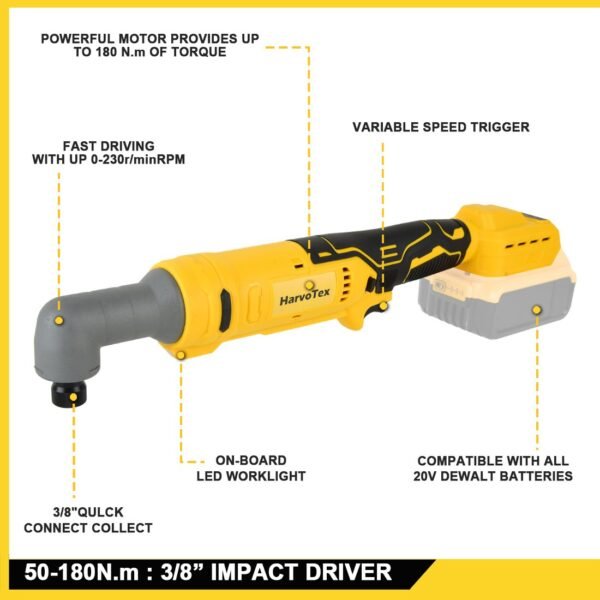 20V Brushless Cordless Impact Driver 50-180N.m Compact 3/8 Impact Driver for Dewalt 20V Battery DCB204 DCB205 DCB206 DCB203 DCB201 DCB207 Battery(Battery Not Included) - Image 2