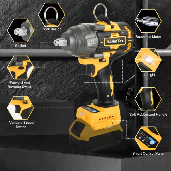 20V Cordless Tools Multifunction 1/2"  Brushless Electric Impact Wrench Torque 1500N.m for Dewalt 20V Battery (No Battery) - Image 2