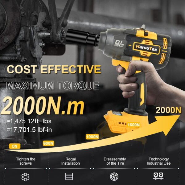 20V Cordless Tools Multifunction 1/2"  Brushless Electric Impact Wrench Torque 1500N.m for Dewalt 20V Battery (No Battery) - Image 5